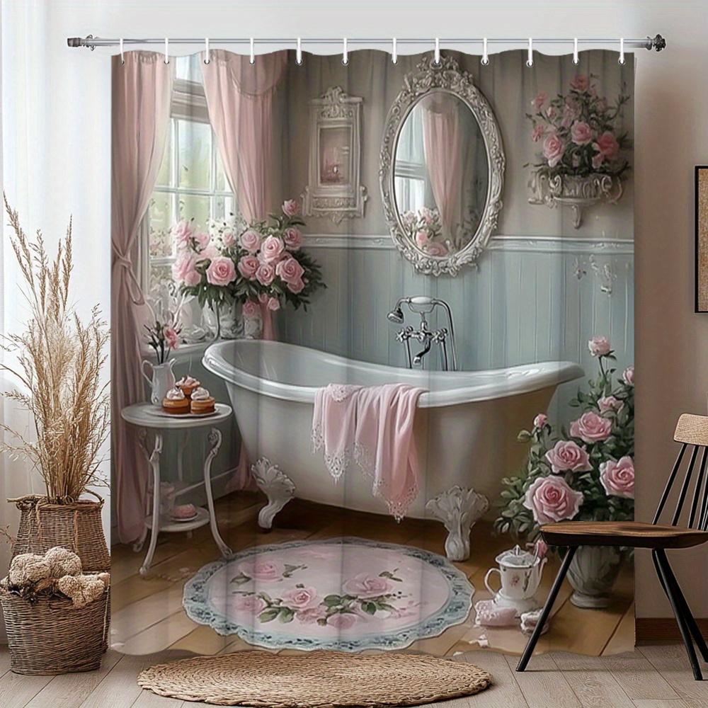 Роскошная Винтажная Синяя Пастельная Шторка для Душа в Стиле Shabby Chic Водонепроницаемый Вкладыш для Душа 180x180 см
