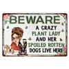 'Crazy Plant Lady' Vintage Metal Sign 12X8 Inches Perfect for Gardening Enthusiasts and Dog Lovers Durable Outdoor Decor