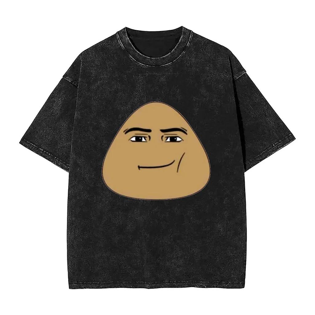 Pou Meme Стираная Футболка Мужская Женская Видеоигра Y2K Ретро Простые Футболки Летние С Круглым Вырезом Кавайные Футболки На Заказ Оверсайз Топы