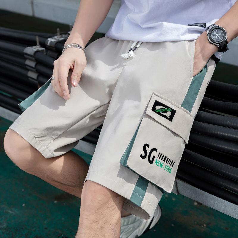 Мужские трендовые шорты-карго, мужские шорты с карманами и буквенным принтом, летние новые модные повседневные прямые шорты, мужские