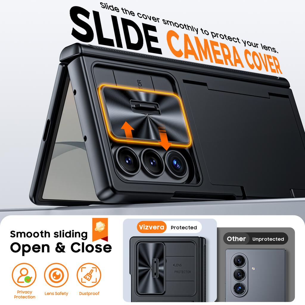 Protective Wallet Case with Sliding Camera Cover and RFID Card Holder for Galaxy Z Fold 8 Ultra-Black