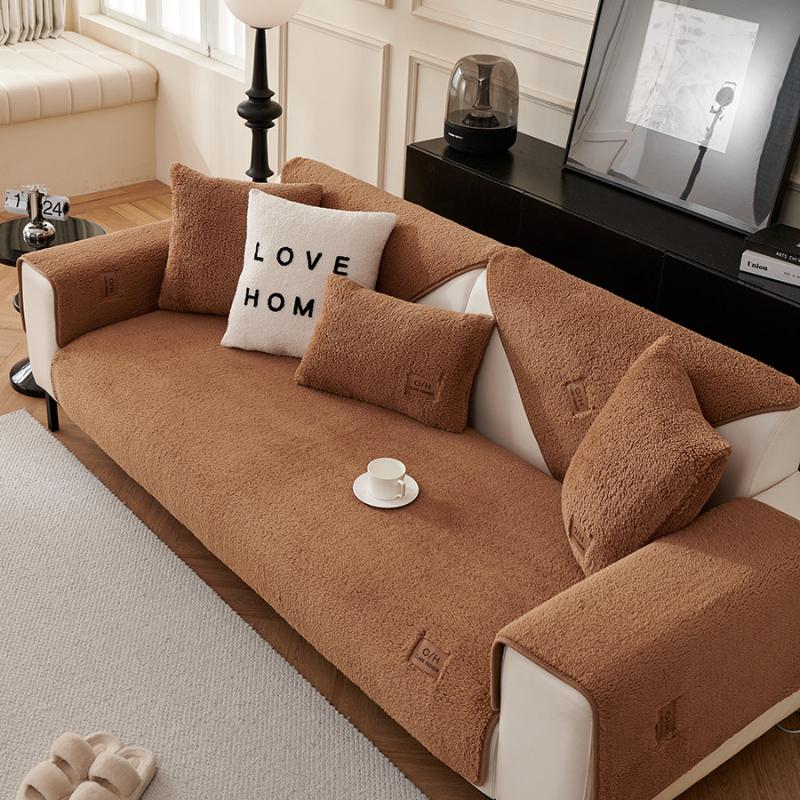 Зимняя подушка для дивана из овечьей шерсти, минимально утолщенная плюшевая подушка для сиденья, противоскользящий чехол для дивана, украшение для гостиной, защитная накладка для дивана