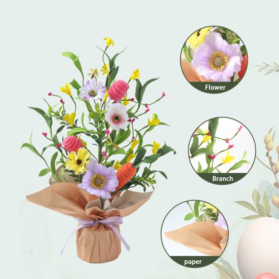 Искусственные пасхальные горшечные растения 16,5" Дерево с пасхальными яйцами Настольные украшения с морковками из синельной проволоки Искусственные цветы для каминной полки Дома Весенний декор