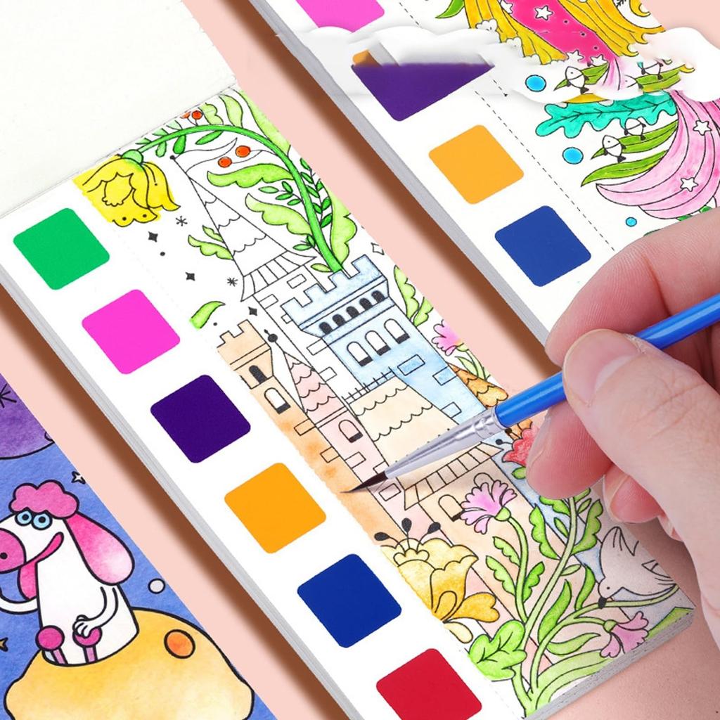 Портативная детская акварельная раскраска со встроенной краской и порошком