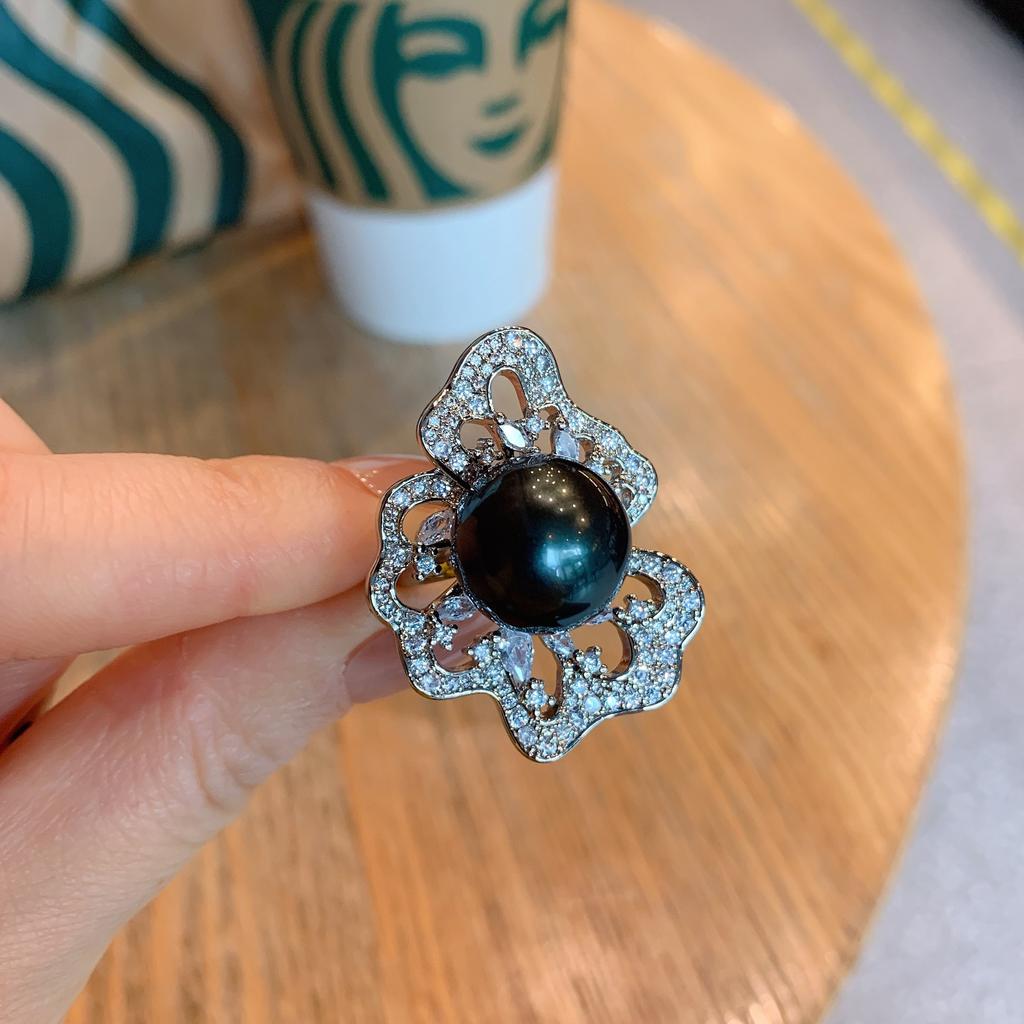 Кольцо с белым бриллиантом и жемчугом Fritillary, женское, банкетное, жемчужное, регулируемое кольцо