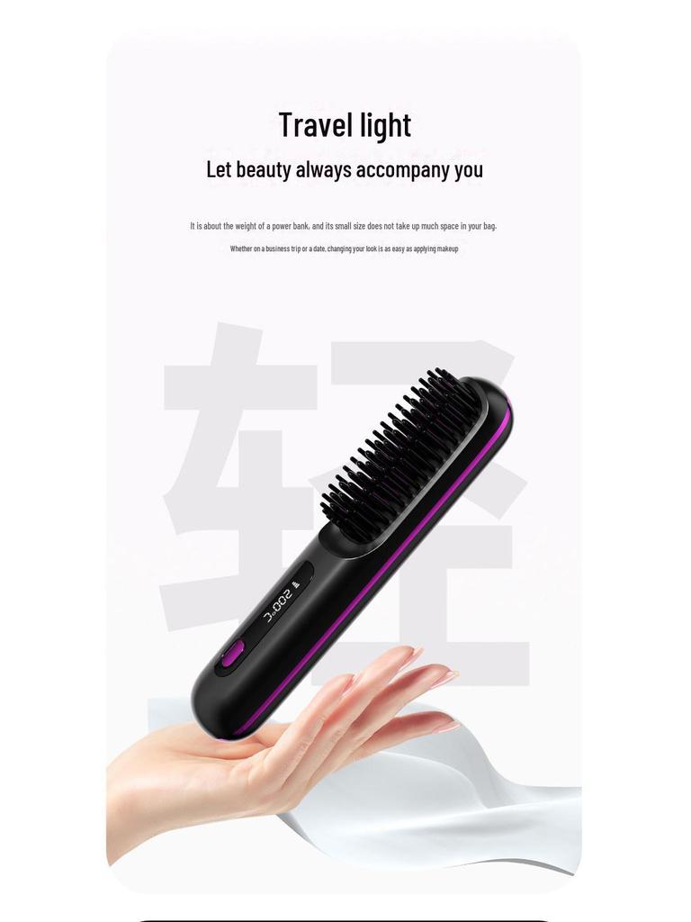 Portable Wireless Mini Electric Hair Straightener Comb with Fast Ceramic Heating