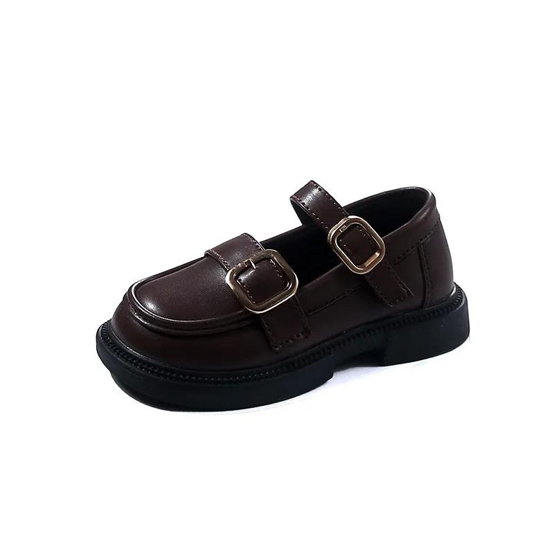 Britain Style Children's Leather Shoes for Girls Spring New Arrival Girl Retro Black Brown Shoes Soft Princess Kids Shoes I01042