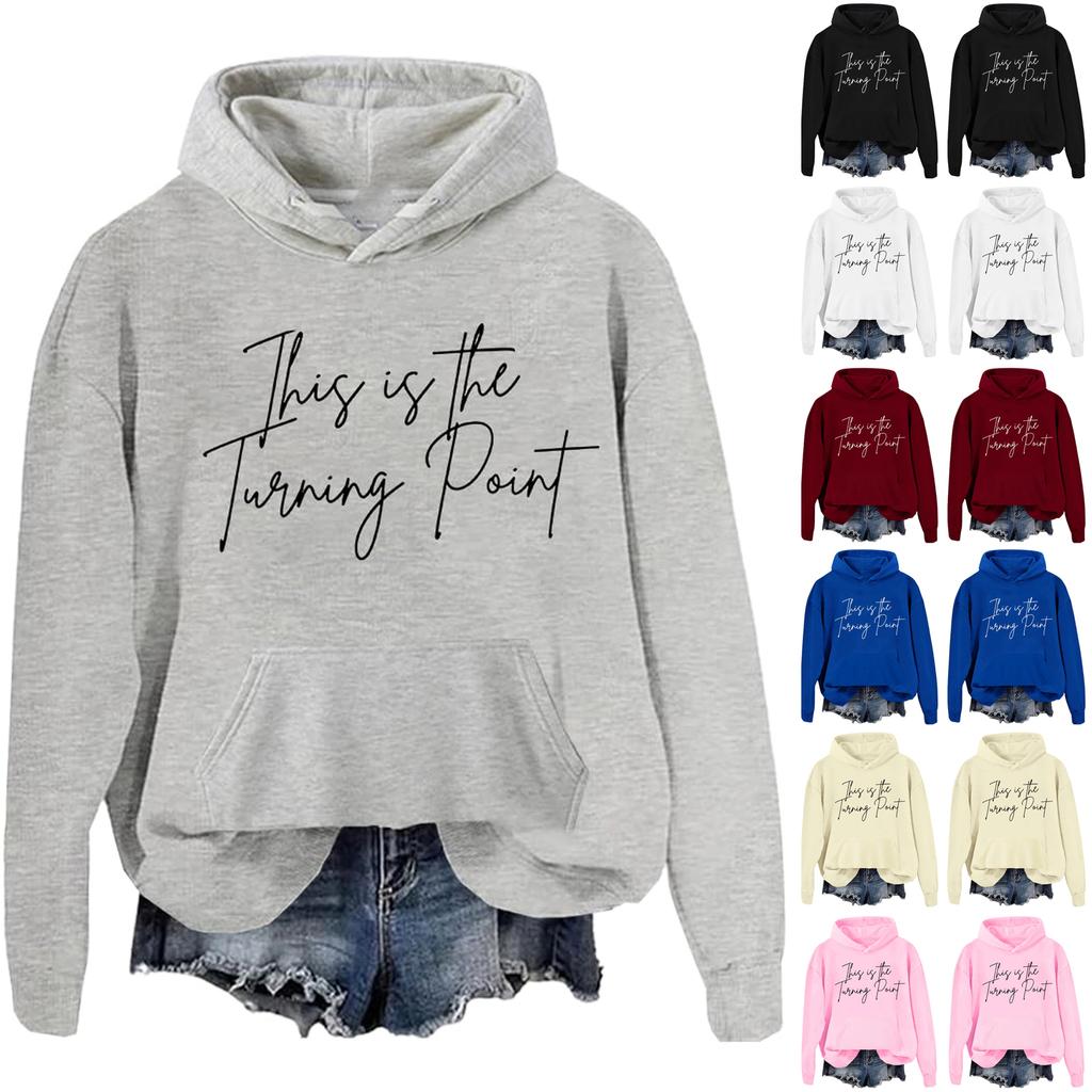 Ladies Fashion Casual Long Sleeve Printed Round Neck Hoodie Pullover Top