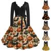 Halloween Print Flare Dress For Women Long Sleeve Dress Casual Dresses
