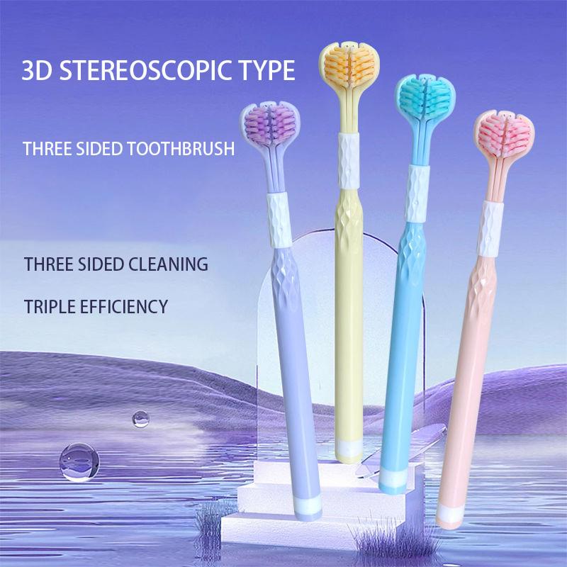 Трехсторонняя зубная щетка с мягкой щетиной, вращающаяся на 360 градусов, безопасная зубная щетка для ухода за полостью рта, глубокая чистка зубов, портативная дорожная зубная щетка для ухода за полостью рта