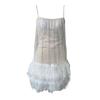 Women Party Slip Dress Layered Fringed Hem Backless Sleeveless Low-cut Collarless Sequin Decor Thin Mesh Cocktail