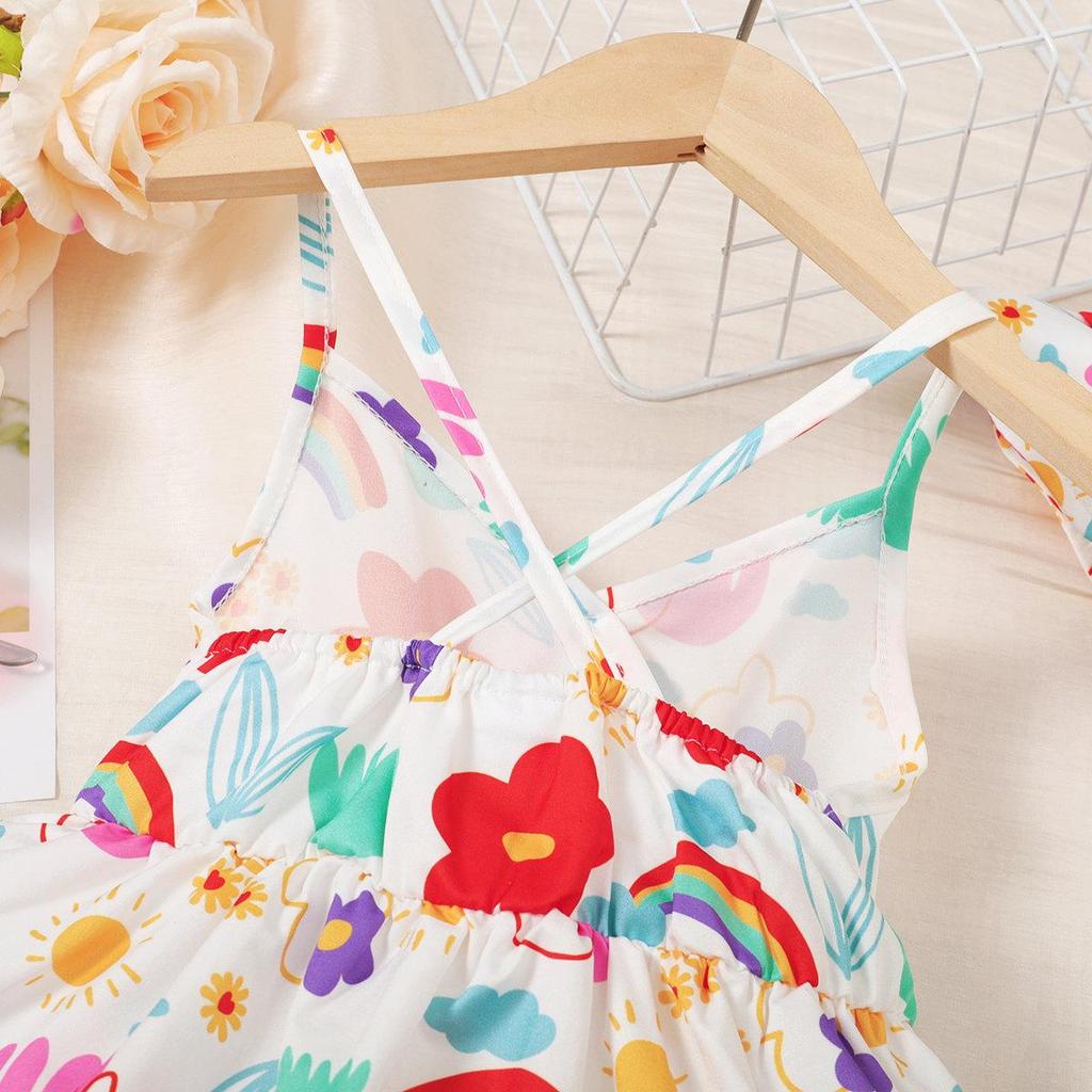 Hibobi Платье из 2 предметов для маленьких девочек с цветочным принтом на бретелях и шляпа в тон