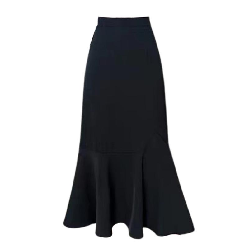 Black Medium Length Fishtail Skirt for Women Plus Size Summer Thin Skirts Y2k Bottoms Fashions Female Korean Style Clothing