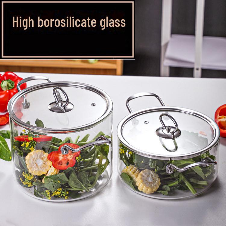 Кастрюля из боросиликатного стекла большой емкости с железными ручками для электрокерамических плит