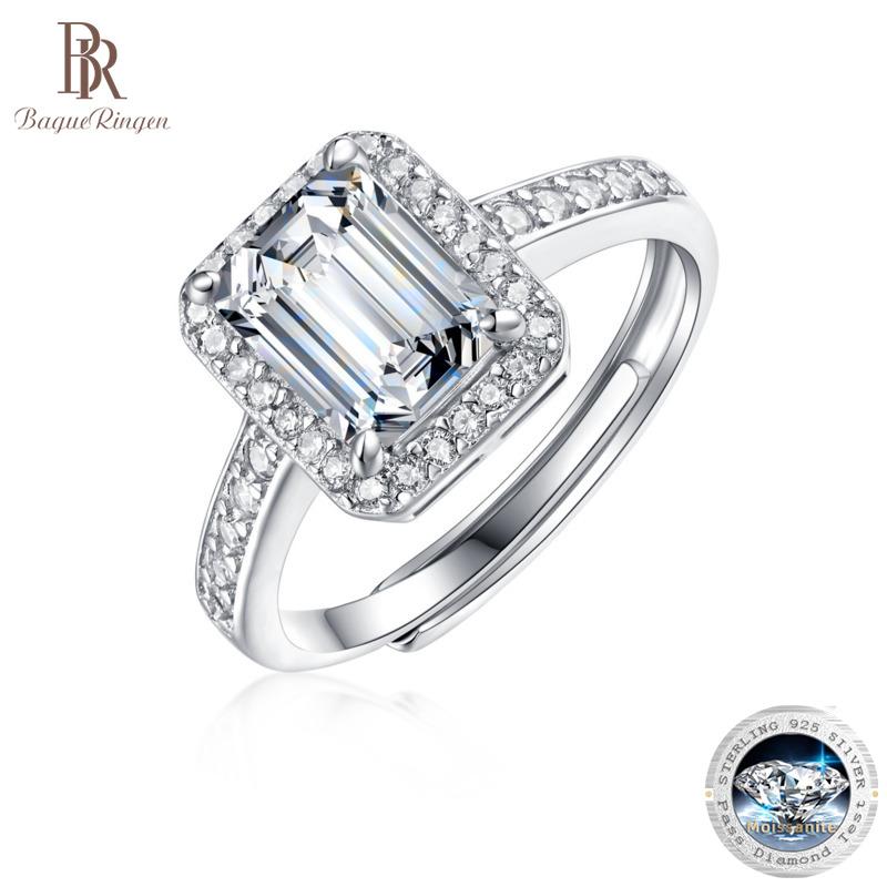 Bague Ringen S925 Silver Set 1ct/2ct Square Moissanite Princess Women's Fashion Gift Living Ring Jewelry
