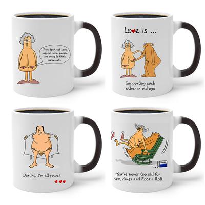 Забавная мультяшная серия, меняющая цвет кружка, керамическая чашка для кофе с ощущением тепла, праздничный подарок для мужчин и женщин