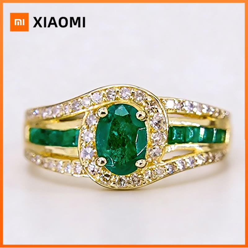 Xiaomi Huitan Gold Color Women Ring Noble Wedding Party Fashion Accessories Inlaid Shining Green Oval CZ Fancy Daily Elegant Jewelry