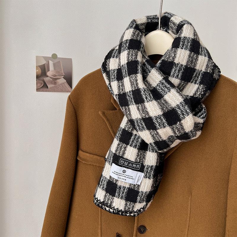 Korean-Style Plaid Cashmere-Inspired Scarf: Warm, Versatile Winter Shawl for Women