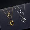 Sun Totem and Moon Pendant Necklace Women Fashion Stainless Steel Clavicle Chain Jewelry Friends Gift