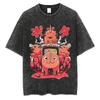 Anime Retro Striped Retro T-Shirt 230 Pattern Washed Round Neck Man G Men'S Chain Saw Pure Cotton