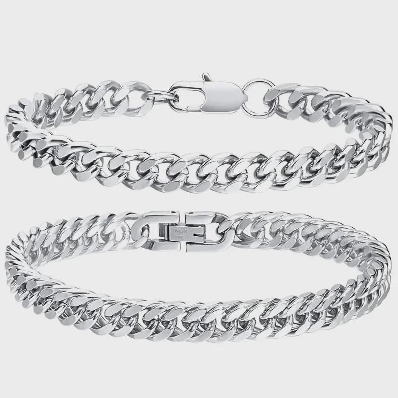 5-Piece Stainless Steel Cuban Figaro Bracelet Set - Non-Fading Titanium Steel Fashion Casual Accessory