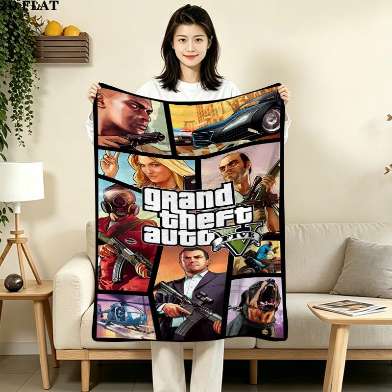 1PC Grand Theft Auto Patterned Flannel Blanket Suitable For All Seasons For Home Decor Warmth And Comfort Gifts Holiday Present