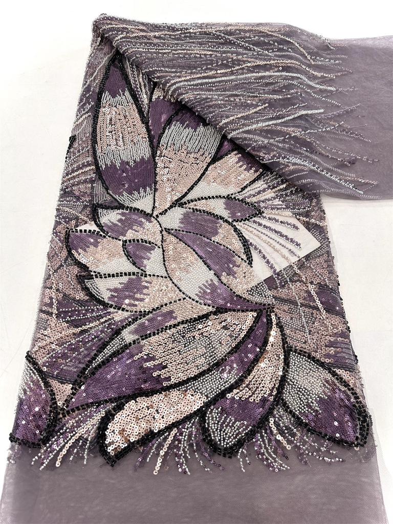 Новейшая африканская кружевная сетчатая ткань с бисером 3 ярда 2025 Высококачественный нигерийский свадебный материал Роскошная ткань с пайетками и бисером для шитья