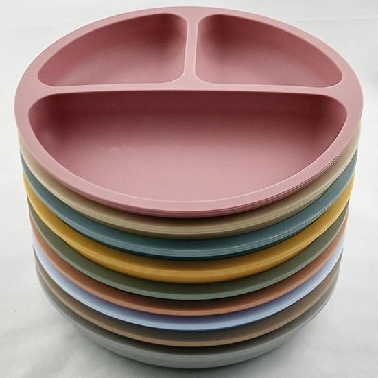 Детская тарелка, разделенный дизайн, силикон, не содержащий бисфенола-А, 3 сетки, присоска для малышей, принадлежности для кормления младенцев, ежедневное использование