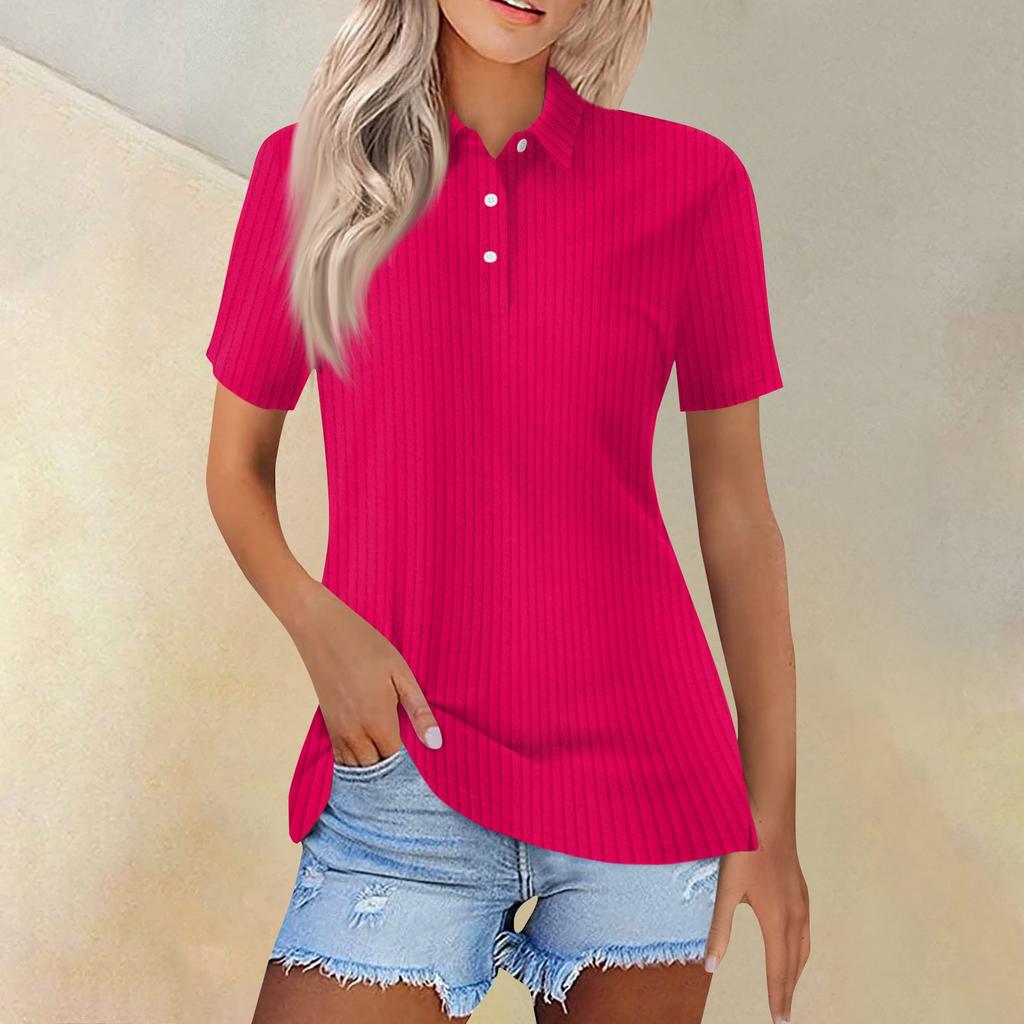 Women's Fashion Casual Lapel Short Sleeve Solid Color Shirt Women's Button Up Tops