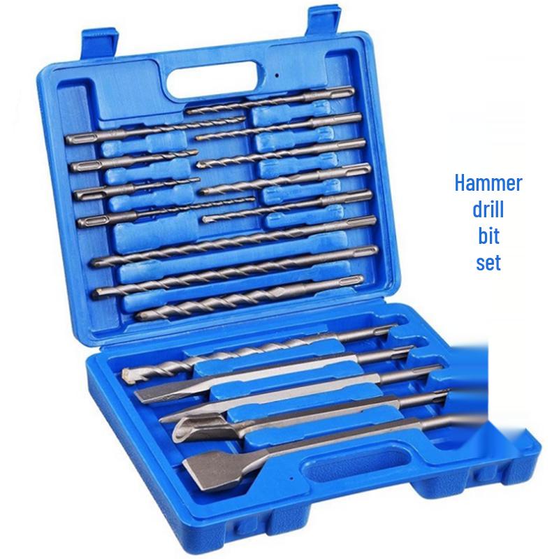 17-Piece Electric Hammer Drill Bit Set: Round, Square, Pointed, Flat & U-Shaped Chisels for Concrete & Brick