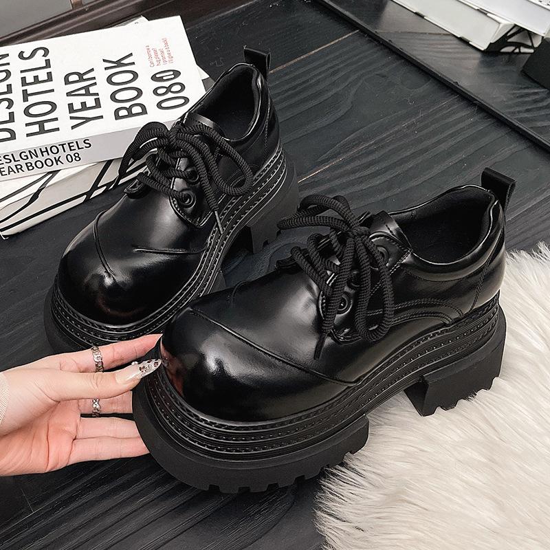 Женские ретро лоферы Весна Новинка Роскошный бренд Увеличенная толстая подошва Кожаные оксфорды На шнуровке Уличная рабочая платформа