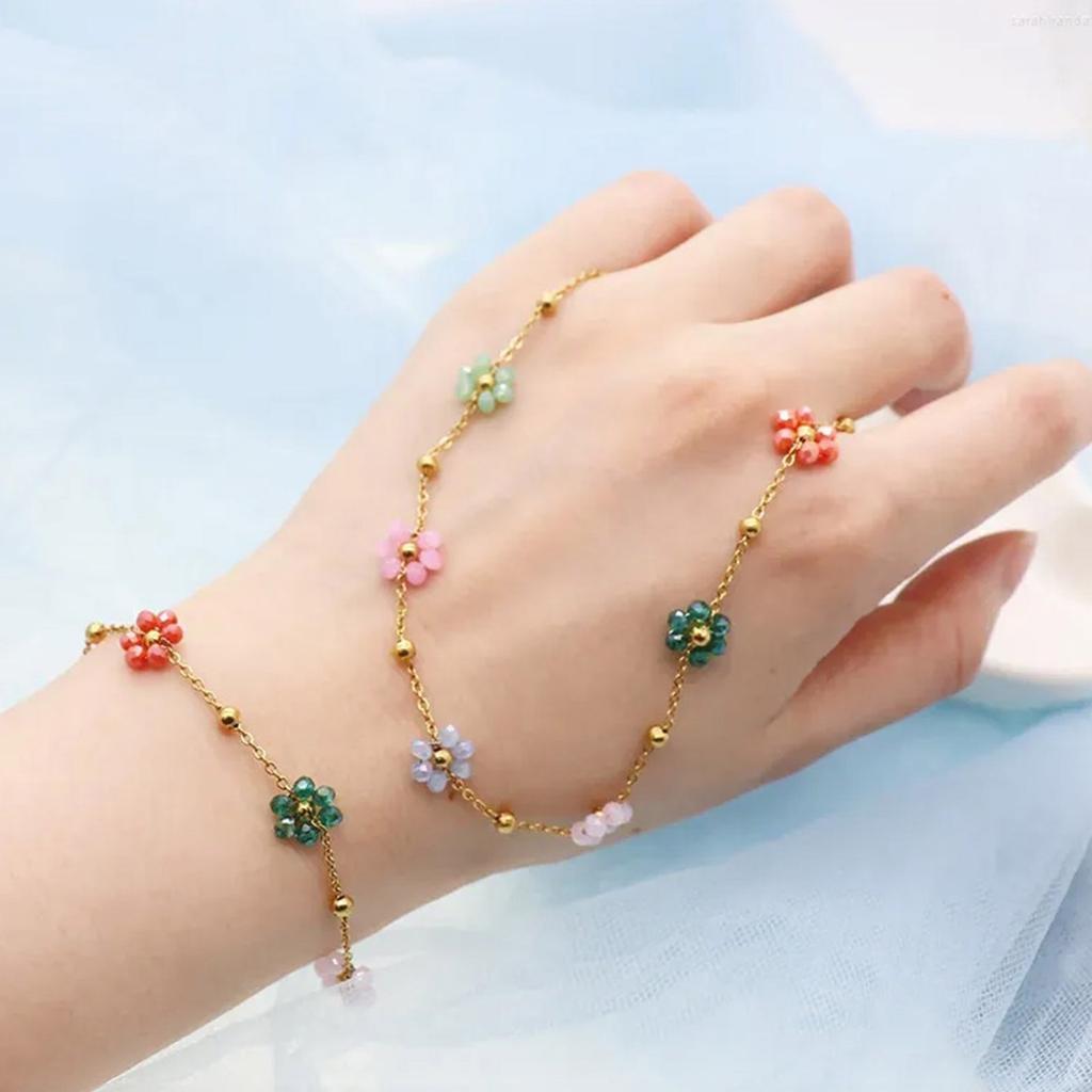 Elegant Crystal Flower Necklace/Bracelet for Women Gold Color Bead Chain Statement Jewelry Fashionable Accessories
