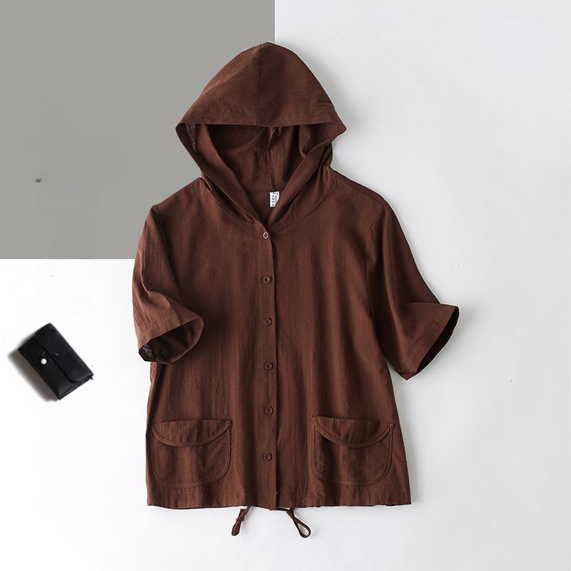 Модный летний женский кардиган большого размера с капюшоном кофейно-фиолетового цвета из хлопка и льна, повседневная свободная блузка больших размеров, винтажное женское тонкое пальто