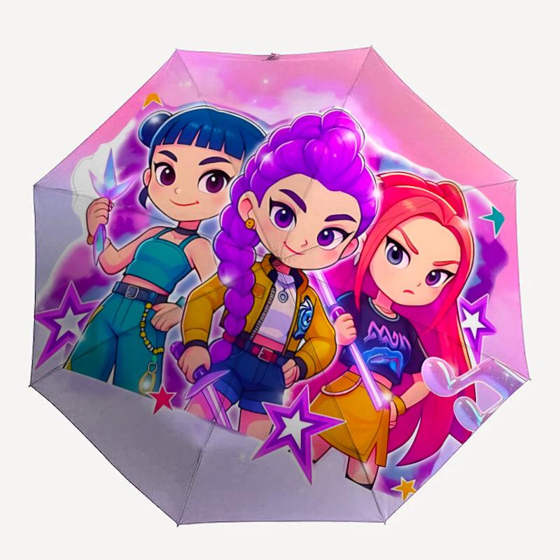 1pc Huntrix, K-pop Automatic Open/Close Umbrella - Compact Travel Umbrella with 8-Rib Durable Frame, Lightweight & Portable for Commuting, Fashionable