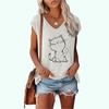 Women Fashion Printed Tee Shirt Summer Casual V Neck Top Shirt Ladies Short Sleeve T-shirt