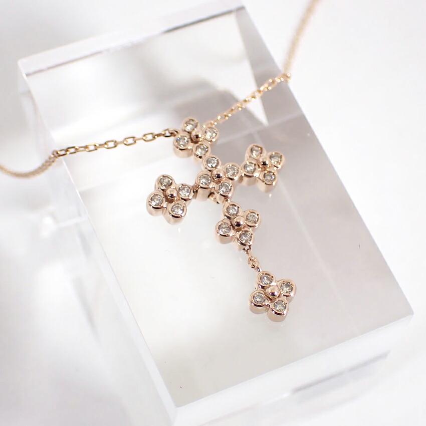 [Pre-owned] VENDOME K18PG Diamond Cross Pendant / j66-6