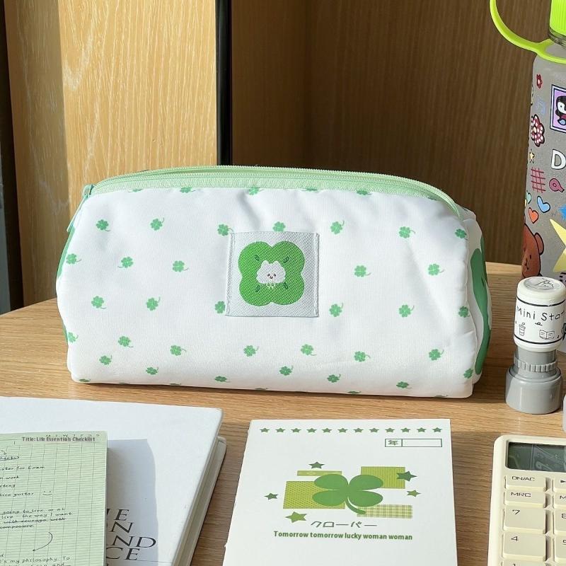 1 шт. Милый органайзер большой вместимости для косметики и канцелярских принадлежностей, пенал с четырехлистным клевером и котенком для школы, офиса, путешествий, хранения