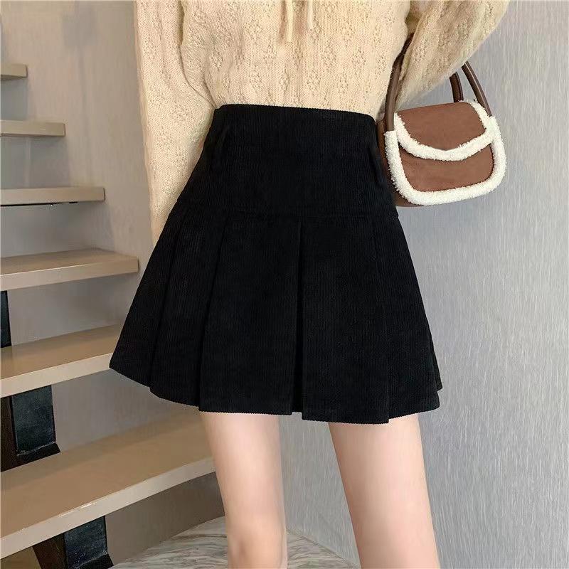 Corduroy Skirt Spring and Autumn High Waist Slimming Design Pleated Skirt A Word Short dress Women