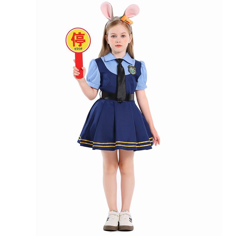 Halloween Costume Dress Girls - Police Officer Cosplay Short Sleeve Bubble Sweet Style Kids Party Outfit