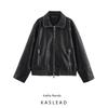 Kaslead New Arrival Women's Clothing Fashion Style Leather Long Sleeves Lapel Jacket 5479262