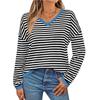 HNXC Women's Fashion Casual Autumn Winter Stripe Print Long Sleeve V Neck Blouses & Shirts