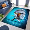 Blue Football Player Portrait Action Print Area Rug, Sports Fan Non‑Slip Floor Mat for Living Room Bedroom Home Decor