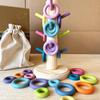 Rainbow Wooden Stacking Rings for Kids - Interlocking Building Blocks with CE Certification