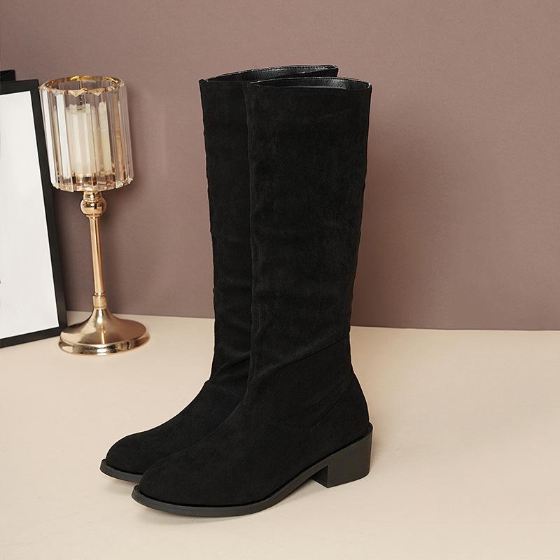 Европейские и американские длинные сапоги 2024 года, осень и зима, новые замшевые сапоги на среднем каблуке со складками, высокие сапоги для женщин Zapatos De Mujer Trafza
