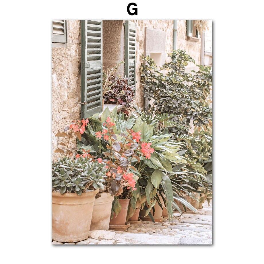 Ретро город цветок вид на улицу автомобиль мото велосипед подоконник настенные постеры художественная живопись на холсте и принты картина для декора гостиной