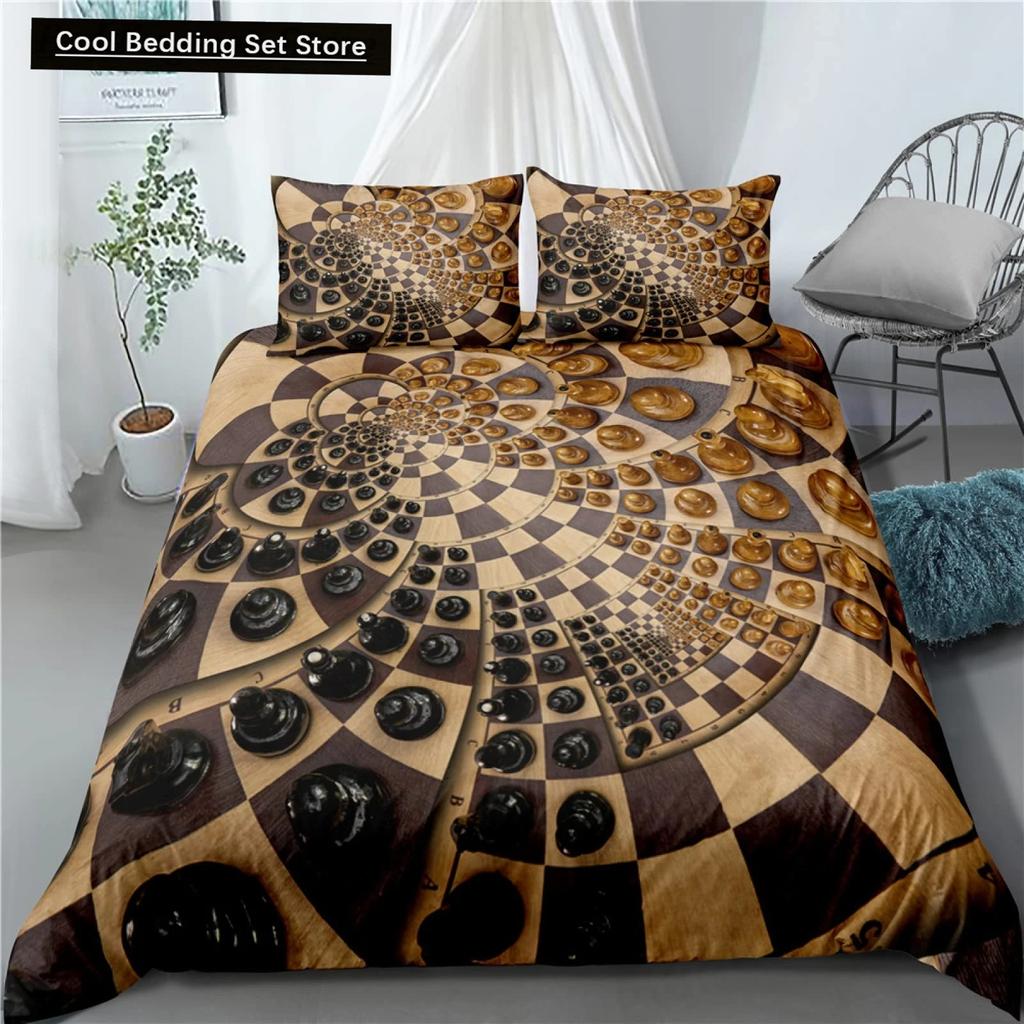 International Chess King Queen Duvet Cover Chess Board Bedding Set Black White Grid Quilt Cover Plaid Polyester Comforter Cover