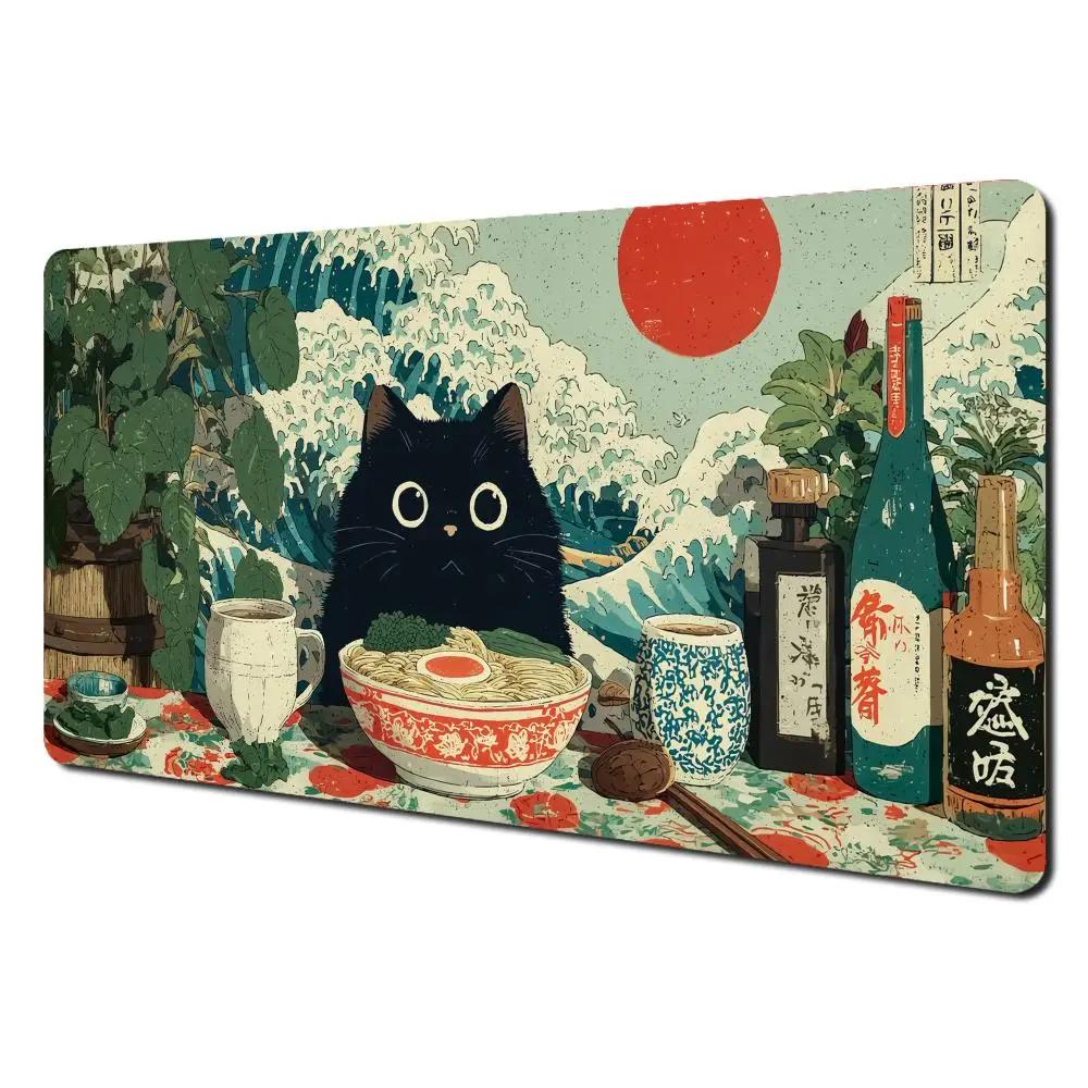 Cute Fantasy Mage Cat Mouse Pad Waterproof Nonslip Retro Medieval Castle Art Mousepad Computer Gaming Mousepad