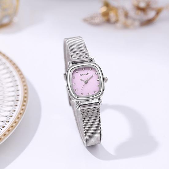 Women Watch Square Rhinestone Dial Mesh Band Quartz Movement Minimalist Ladies Girls Dress Wristwatch Fashion Jewelry Birthday Gift