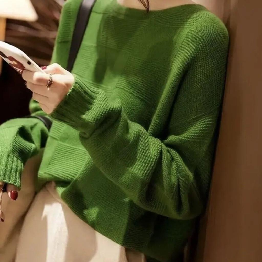 Large Block Texture Design Knitted Sweater Loose and Slimming High-end Temperament Women's Autumn and Winter Three-dimensional Long Sleeved Top