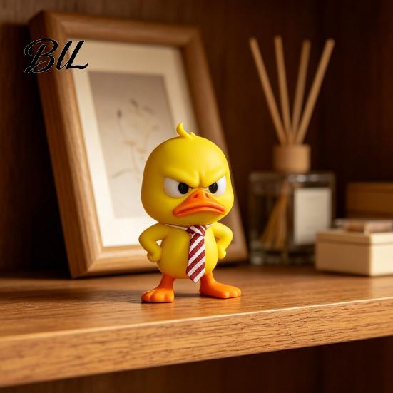Small Gift for Coworkers 3D Printed Angry Duck Figurine, Cute Yellow with Detachable Playful Animal Desk Decor Tie, Fun Expression Desktop Ornament